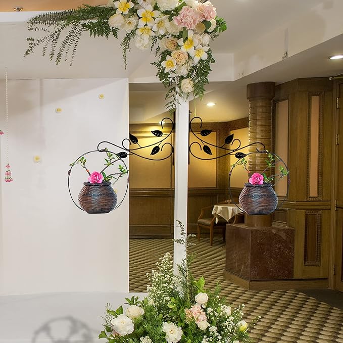 4 Leaves Style Metal Hanging Plant Brackets 12 inches x 9 inches, Pack of 2, Wall Mount Plant Hangers, Planter Hooks for Flower Baskets, Bird Feeders in Corridor/Patio/Porch/Garden