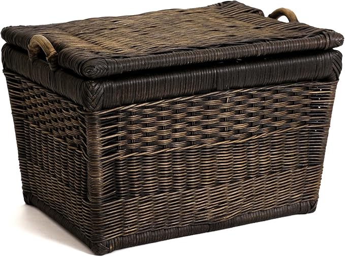 The Basket Lady Lift-Off Lid Wicker Storage Basket, Medium, 20 in L x 15 in W x 14 in H, Antique Walnut Brown