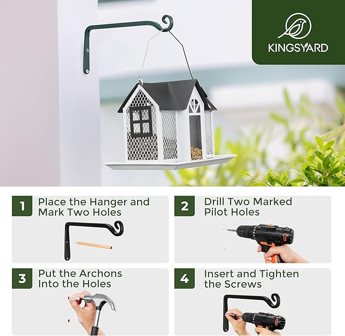 Kingsyard 2-Pack Wall Plant Hanger Outdoor - Heavy Duty Metal Hanging Bracket Hooks for Hanging Plant Bird Feeders Lanterns Wind Chimes Outdoor & Indoor, 10-Inch/Green