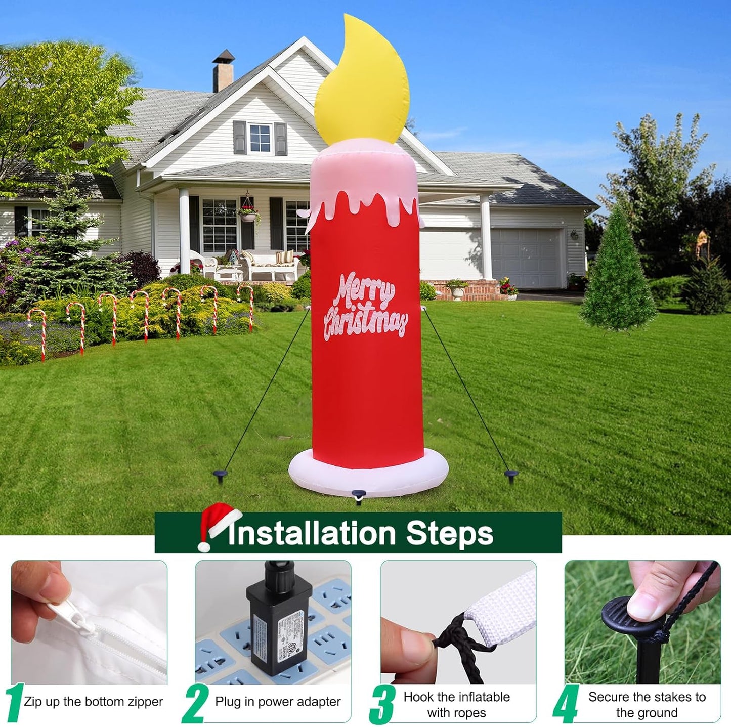 FunFanso 6 FT Christmas Inflatable Candle with Merry Christmas Wishes, Blow up Decor Outdoor, Built-in Bright LED Lights, Festival Decoration for Yard Patio Lawn Garden Indoor Home Porch Party Décor