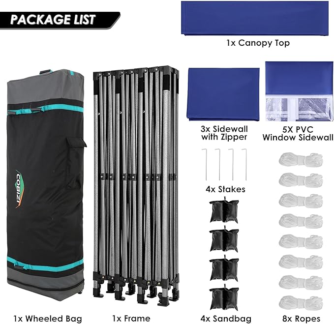 COBIZI 10x30 Pop up Canopy Tent 10x30 Canopy with Sidewalls, Heavy Duty Party Tent Tents for Parties, Foldable UPF 50+ Waterproof Commercial Easy up Canopy with Roller Bag, Navy Blue(Windproof)