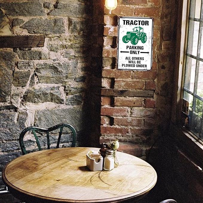 Tractor Tin Signs Antique Tractor Wall Decor Outdoor Tractor Crossing Signs Metal Tractor Parking Only All Others Will Be Plowed Under Sign Tractor Crossing Road Sign Green Tractor Gifts For Men