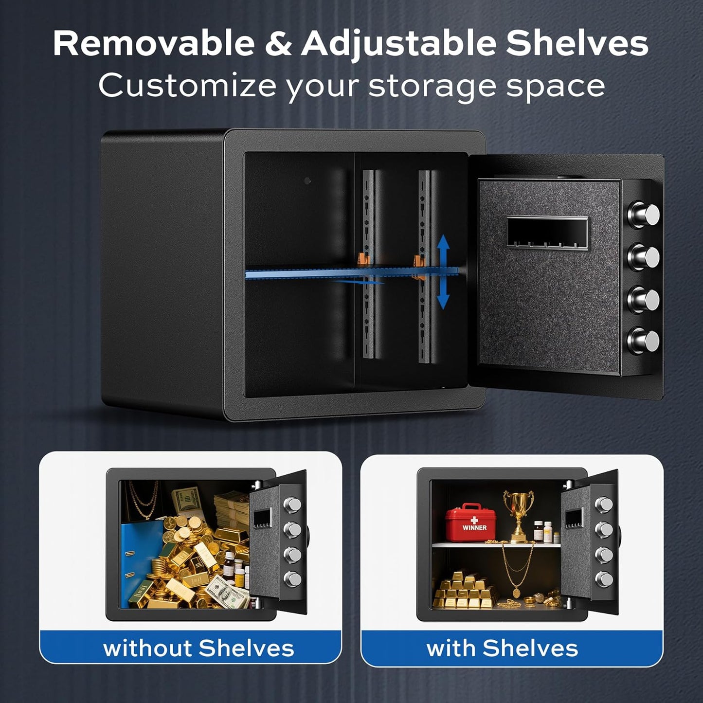 1.4 Cubic Feet Safe Box with Fireproof Waterproof Bag, Anti-theft Home Safe for Money Cash Documents Valuables, Digital Security Box with Alarm System, Electronic Keypad, Removable Shelf