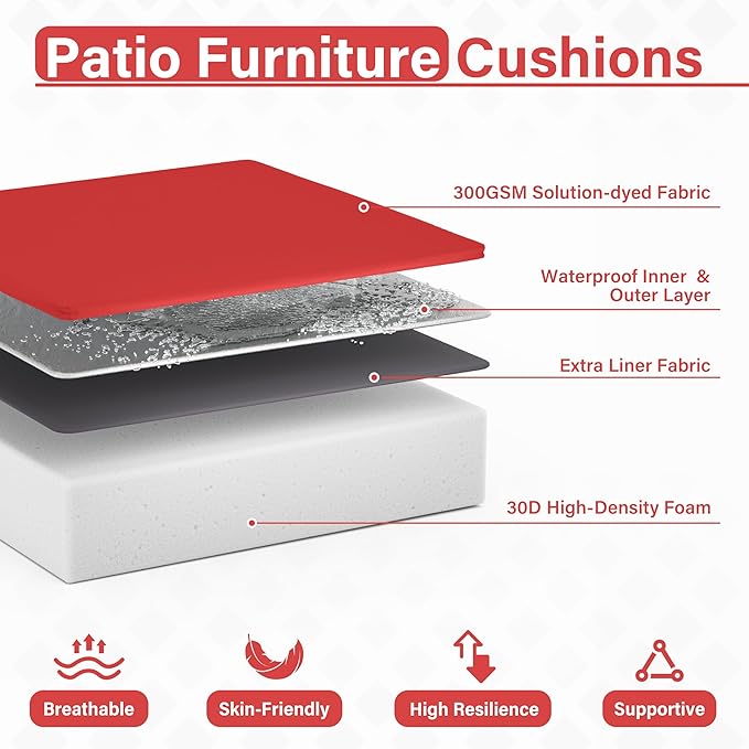 Patio Chair Cushions 19 X 19 X 4 Inch Waterproof Outdoor Seat Cushions for Patio Furniture, Outdoor Sofa Couch Pads with Ties & Handle, Set of 2, Red