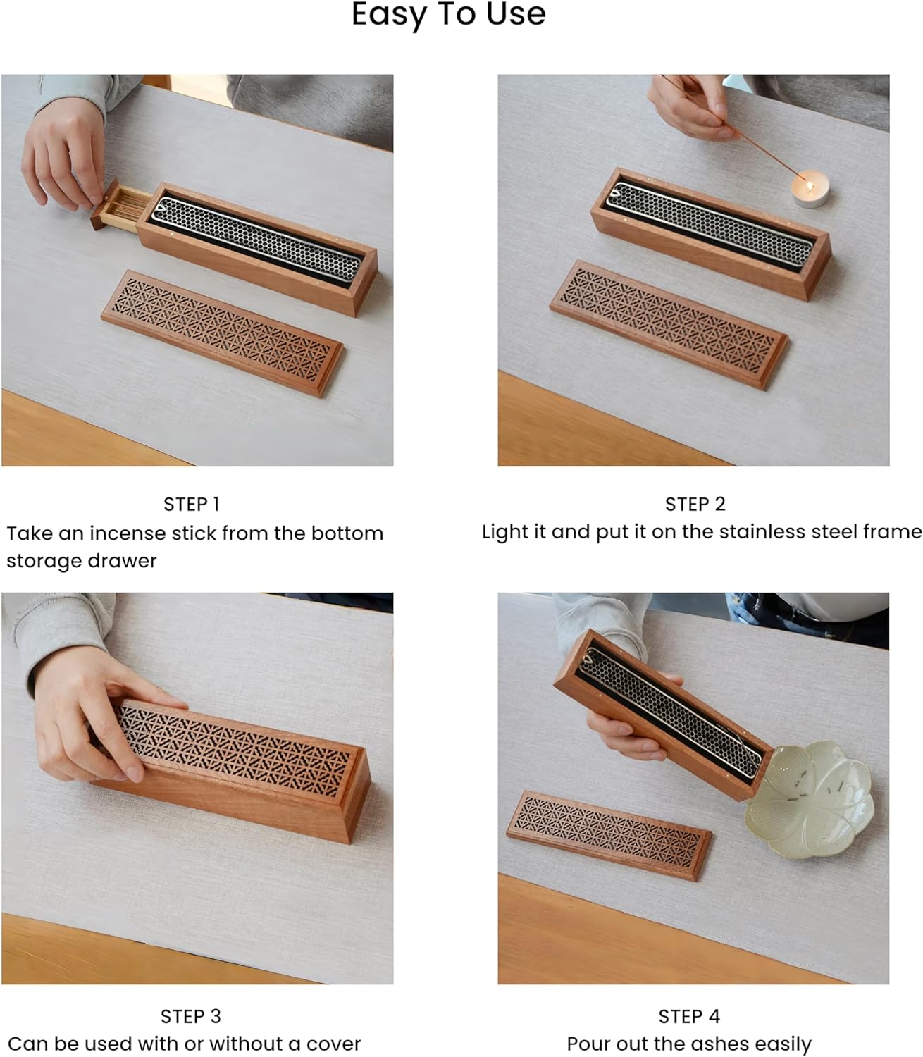 Incense Holder Burner,Coffin Incense Storage Box Holder for Sticks, Wooden Incense-Stick Holder & Ash Catcher for Meditation/Yoga Room/Bedroom/studyroom/Office (Incense Holder with Storage)