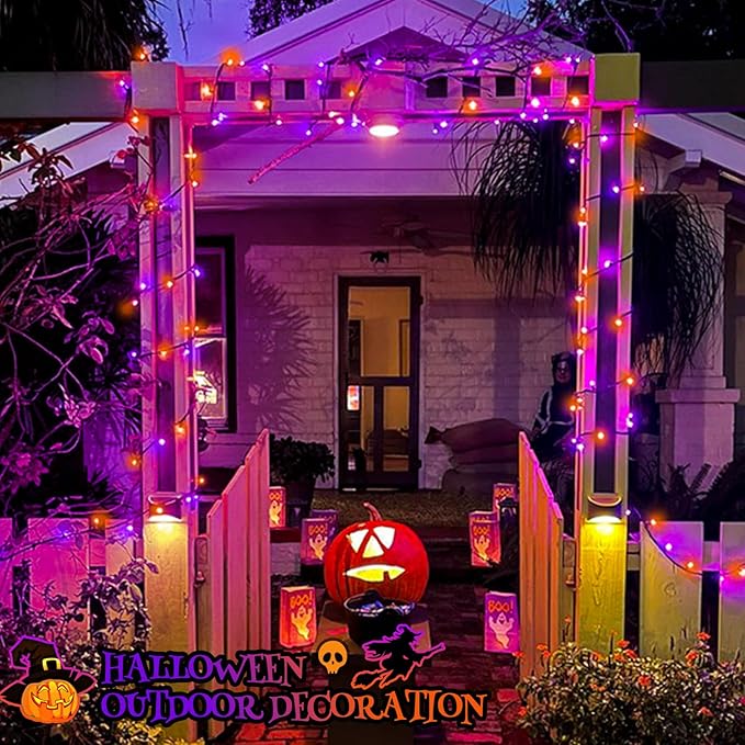 2-Pack 66FT 200 LED Extendable Halloween Lights, Orange and Purple Halloween Decorations Outdoor Indoor Tree Lights with Timer and Memory Function, Plug in Mini Light Waterproof with 13 Lighting Modes