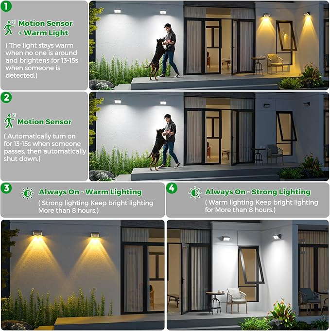 JSOT 22LED Solar Motion Sensor Lights Outdoor, Solar Lights Outdoor Waterproof IP65, Bright Wall Security Lighting for Outside Yard Front Door Fence - Cool White