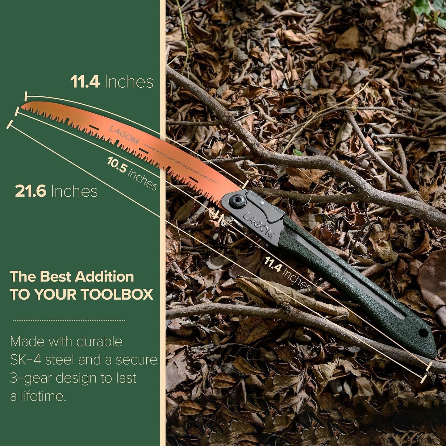 LAGOM Folding Camp Saws for Cutting Branches – 2 Pack (11.4" & 8.2") | SK5 Steel Blades, Ergonomic Handle, Secure Lock | Foldable Tool for Camping, Gardening, Survival, Kayaking, Outdoors