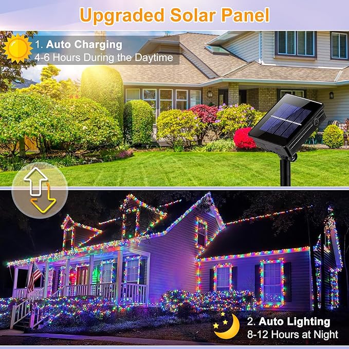 2 Pack Solar for Outside, Each 79Ft 240 LED Solar Lights Outdoor, 8 Modes Waterproof Solar Powered Twinkle Lights for Backyard Patio Tree Party Garden Decoration, Multicolor