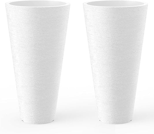 Kante Tall Round Planter Set of 2, 29 Inch Tall Decorative Planter Pots for Outdoor Indoor Garden Patio Front Porch (White)