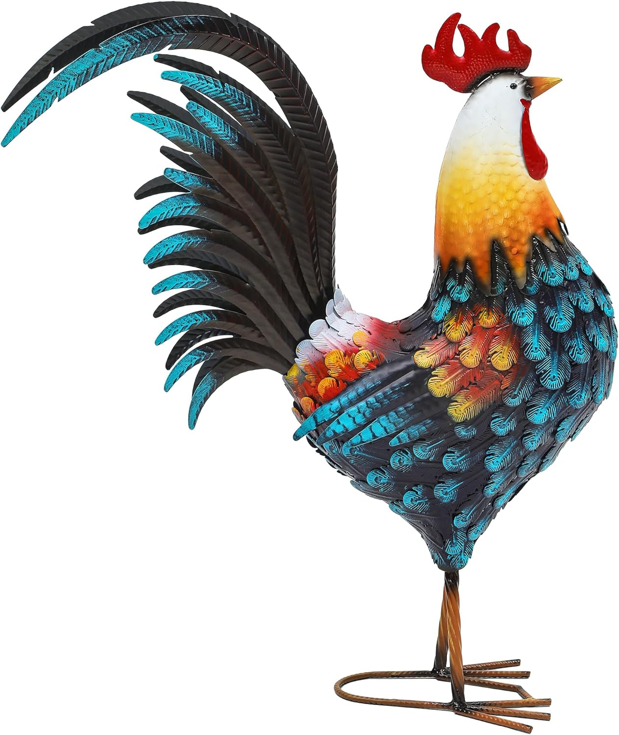 32in Metal Rooster Decor, Outdoor Garden Statues, Metal Chicken Sculpture for Backyard Patio Garden Kitchen Décor