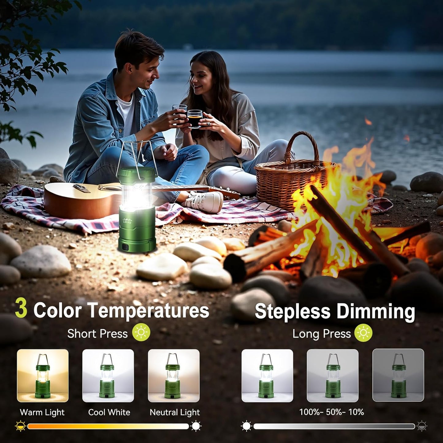 LETMY LED Camping Lantern for Power Outages, 3 Color Modes & Dimmable Battery Powered Lantern, IPX4 Waterproof & Collapsible, Lanterns Flashlight Survival Kits for Emergency Hurricane Hiking, 4 Pack