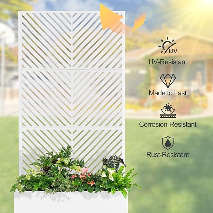 Raised Garden Bed with Trellis and Wheels,73"x35"x16" Metal Raised Garden Bed,White Parallel Metal Planter with Climbing Trellis for Vines & Vegetables