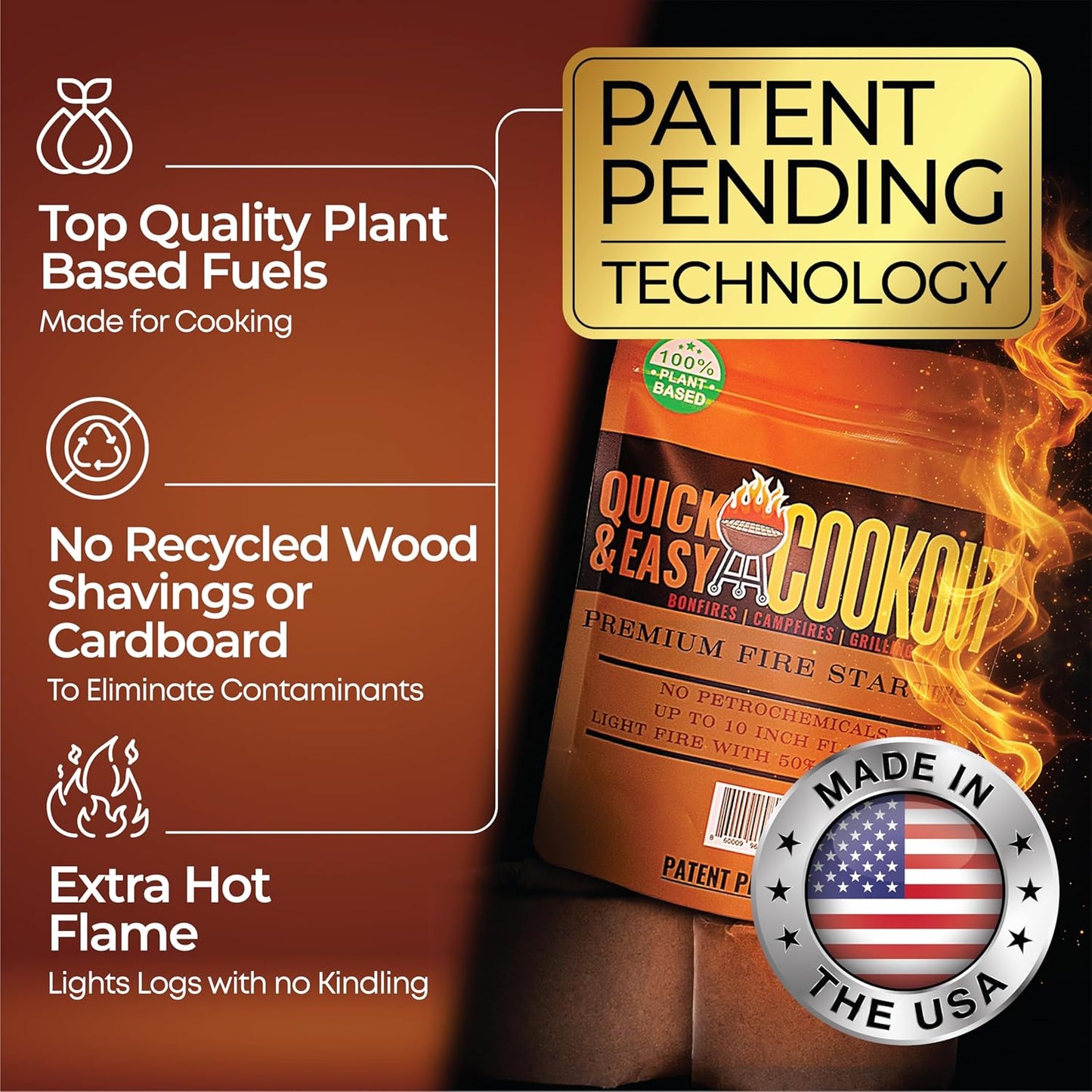 Get a Fully Lit Fire in As Little As 6 Minutes with No Kindling! Lights Wet/Frozen Wood | Plant-Based Fuels Only, Ideal for Cooking. One Starter Per Fire. for Campfires, Fire Pit, Grilling, Bonfires