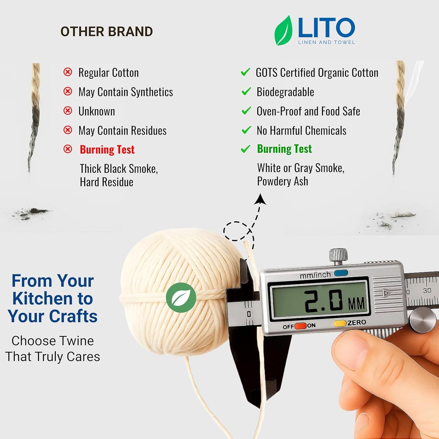 Organic Butcher’s Twine for Cooking & Trussing – 2mm Heavy-Duty Natural Cotton Kitchen Twine 200 Feet – Food-Safe, Oven-Safe String for Meat, Turkey, Baking, & Crafts