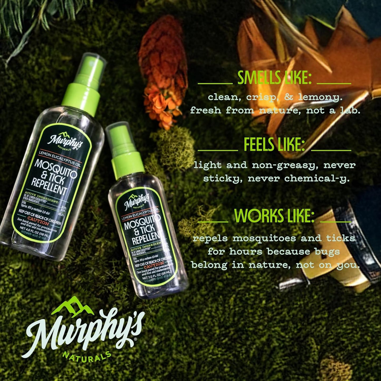 Murphy’s Naturals Mosquito & Tick Repellent, Plant-Based DEET-Free Spray, Outdoor Essentials Kit 3-Pack, 1x4-ounce + 2x2-ounce Pumps, Limited Edition