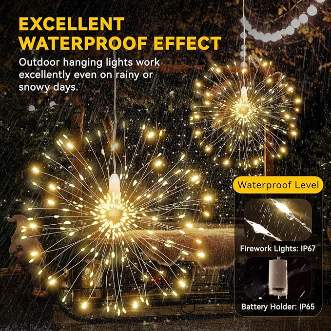 4 Pack Firework Lights - 120 LED Copper Wire String Lights with 8 Modes, Dimmable, Remote Controlled, Waterproof for Party, Home, Christmas, Garden, Outdoor Decoration