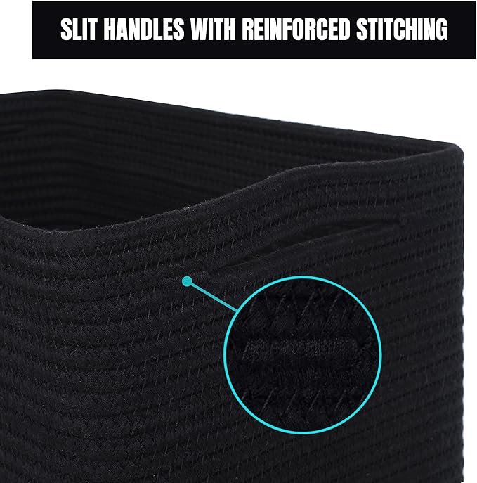 MINTWOOD Design Storage Basket for Shelves, Decorative Baskets for Organizing, Book Basket, Storage Cube Bin Box, Woven Closet Organizer, Pantry Closet and Shoe Basket, Full Black