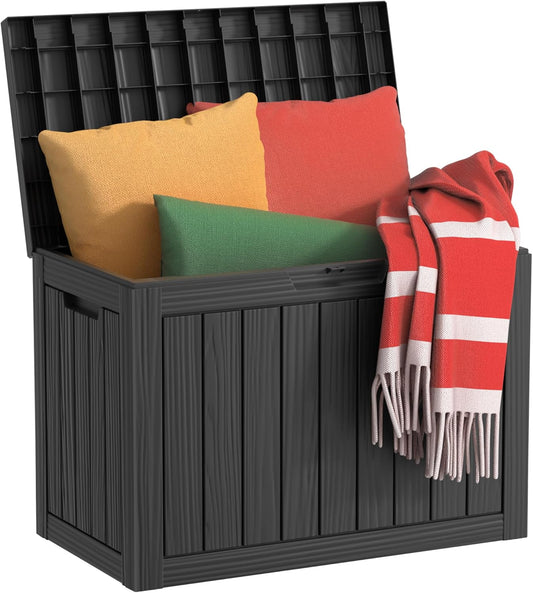 45 Gallon Waterproof Resin Deck Box, UV Resistant Outdoor Storage for Garden, Patio, Porch, Delivery, Striped Black