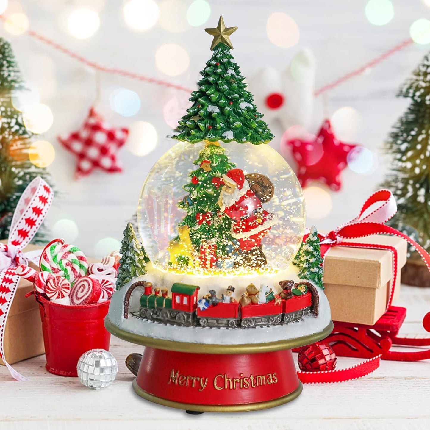 MUMTOP Christmas Snow Globes, Musical Snow Globes for Kids Girls and Boys, Santa Snow Globe Musical with Multi Color Changing LED Lights Christmas Birthday Gift Decor