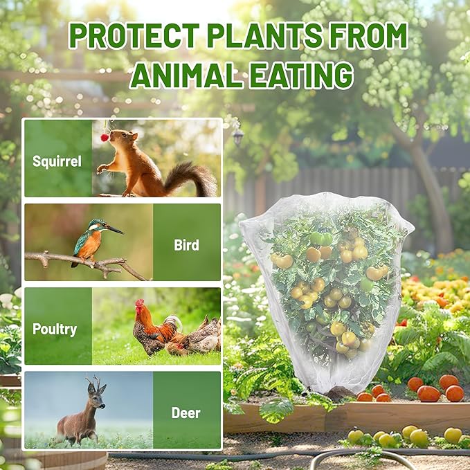 2 Pack Fruit Tree Netting Bags with Zipper and Drawstring, Ultra Fine Mesh Garden Netting Plant Cover, Bird Netting for Blueberry Bushes, Fruit Vegetable Trees, Flowers (White, 10 x 10 ft)