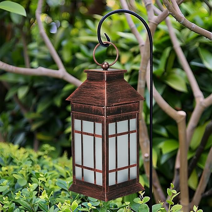 18" Glass Solar Lanterns Outdoor Waterproof, Large Solar Flickering Flame Lantern, Outdoor Lantern Decorative Metal Solar Garden Light for Patio Garden Backyard Outside Tabletop Decor(Vintage Copper)