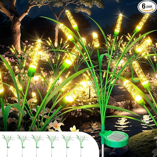 6 Packs Reeds Solar Garden Light, 30 Inch Garden Solar Light with 36 Bulbs, Intelligent Light Control System, IP65 Waterproof, Outdoor Solar Light for Decorating Yard, Pathway(Warm Color)