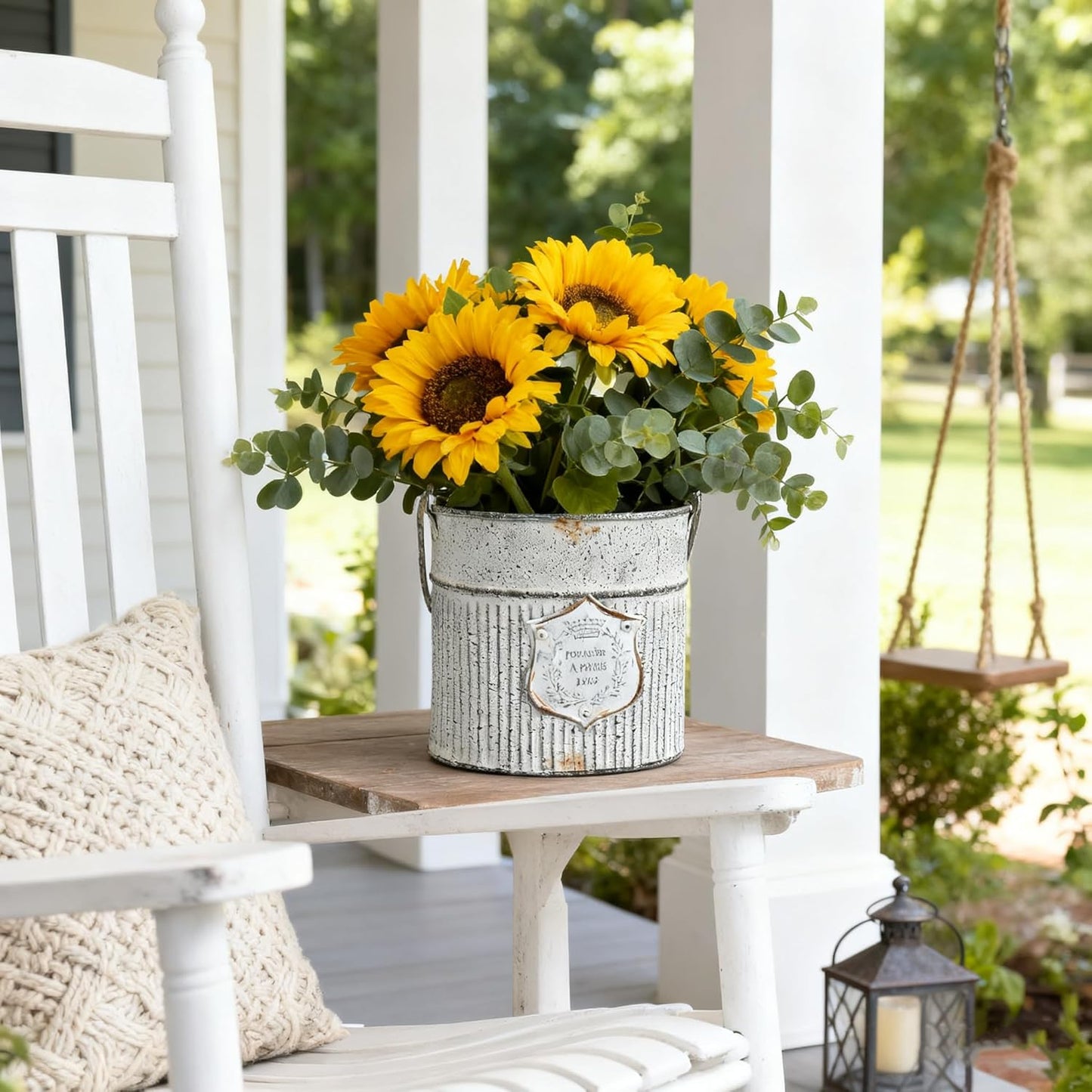 Vintage Galvanized Metal Planter Pots Set of 2, Rustic Farmhouse Flower Pots with Handles, "Potager A Paris 1903" Decorative Planters for Indoor Outdoor Gardening, Succulents, Herbs, Home Decor