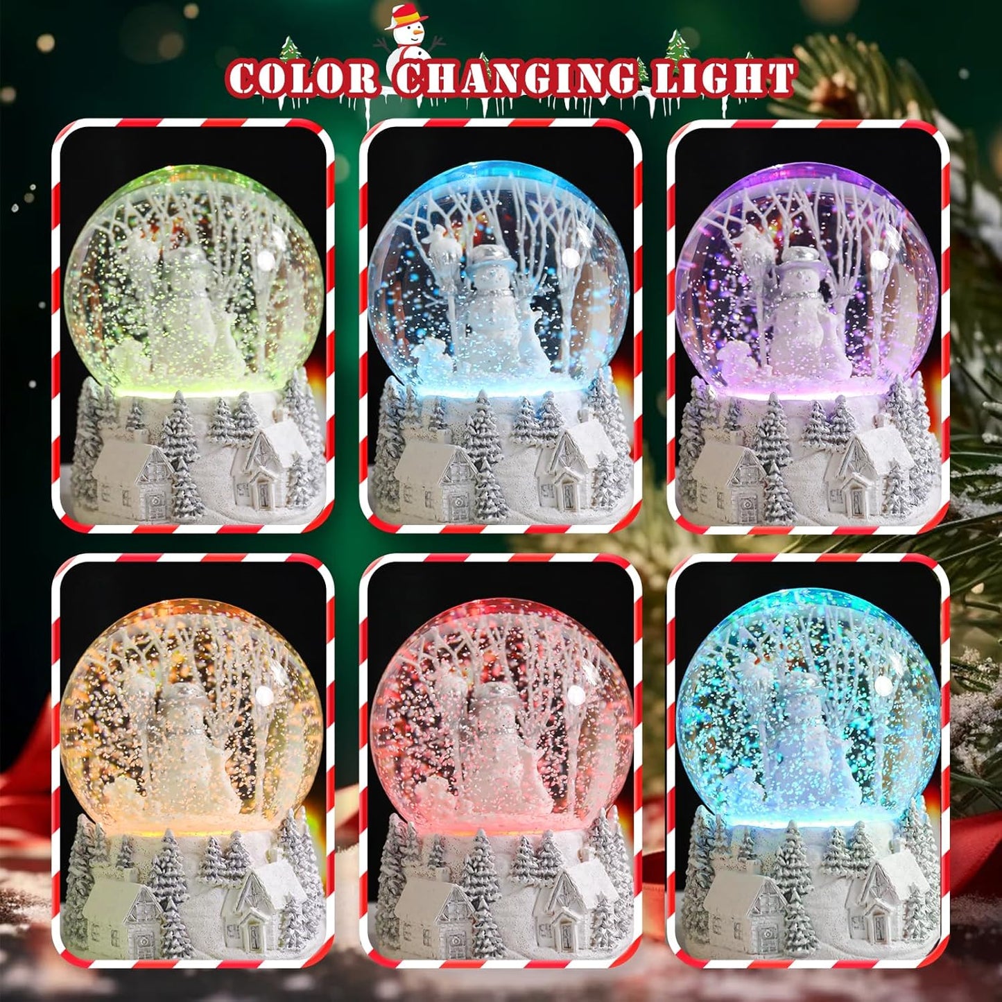 MUMTOP Christmas Snow Globes, Snow Globes Christmas with Music, Snowman Snow Globe, A World Covered in White Snowglobe Color Changing LED Lights Birthday Gift Decor for Kids Girls and Boys