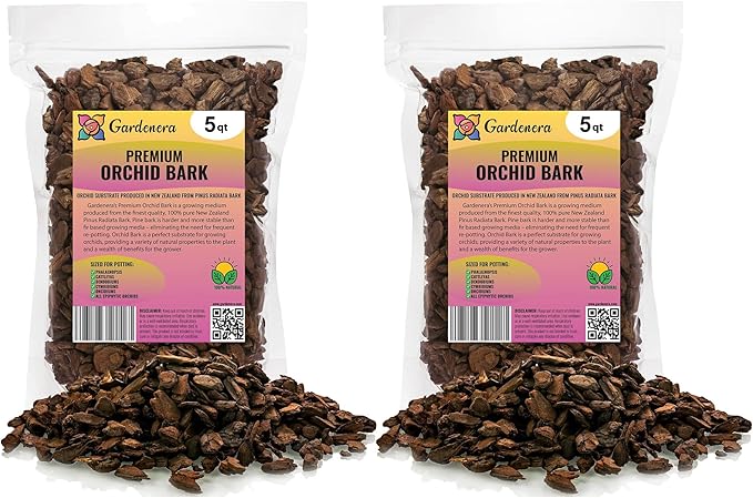 Premium Grade New Zealand Pinus Radiata Bark by Gardenera - 10 Quart - Organic Hand Mixed New Zealand Pine Bark for Orchids - Medium Chips 9-12mm - 2 Bags of 5 Quart