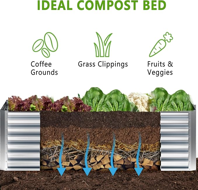 4x2x2FT Galvanized Raised Garden Bed,Planter Raised Beds-Metal Garden Box,Large Plant for Outdoor Planting, Vegetables Bed,Flower,Herb-Sliver