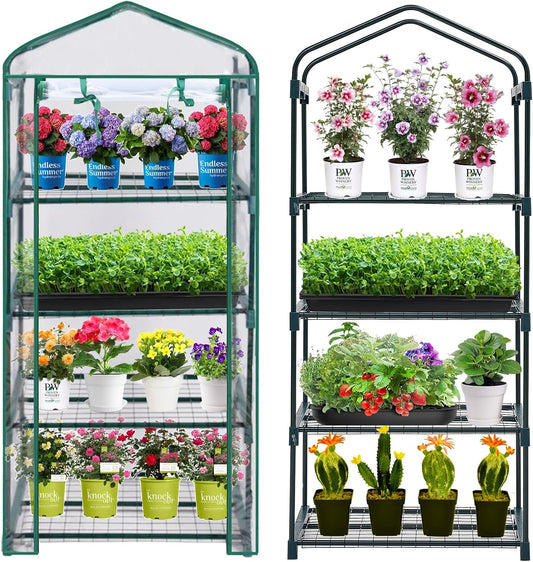 Mini Greenhouse for Indoor Outdoor, Plant Green House 4-Tier Rack Stand Portable Greenhouses with Durable PVC Cover for Seedling, 2.5x1.6x5.2 FT,Ideal Gardening Gifts for Women Men(PLGH704P)