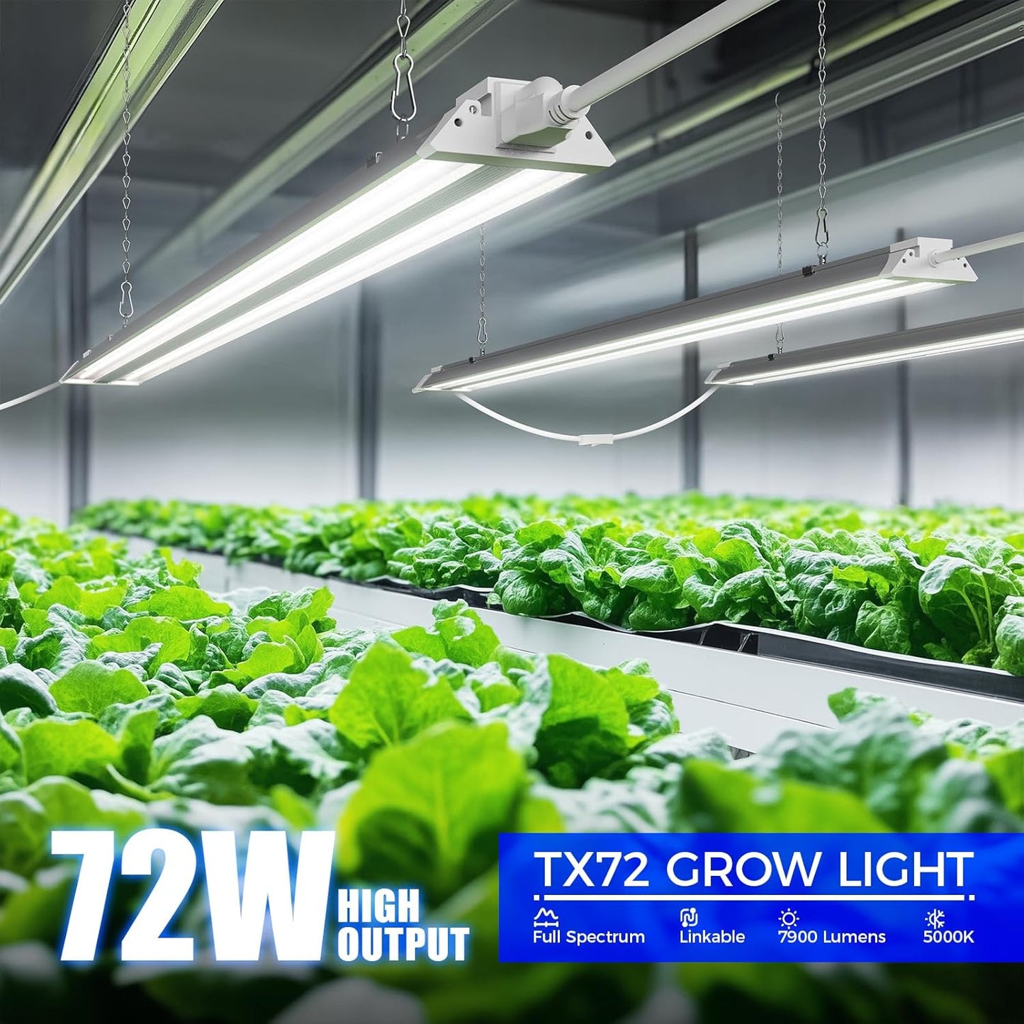 Barrina TX72 4FT Grow Lights for Seed Starting, 288W (4 x 72W, 2000W Equivalent), High PPFD, 5000K Daylight Full Spectrum, Mechanical Timer, Hanging Grow Lights with On/Off Switch Linkable, 4 Packs