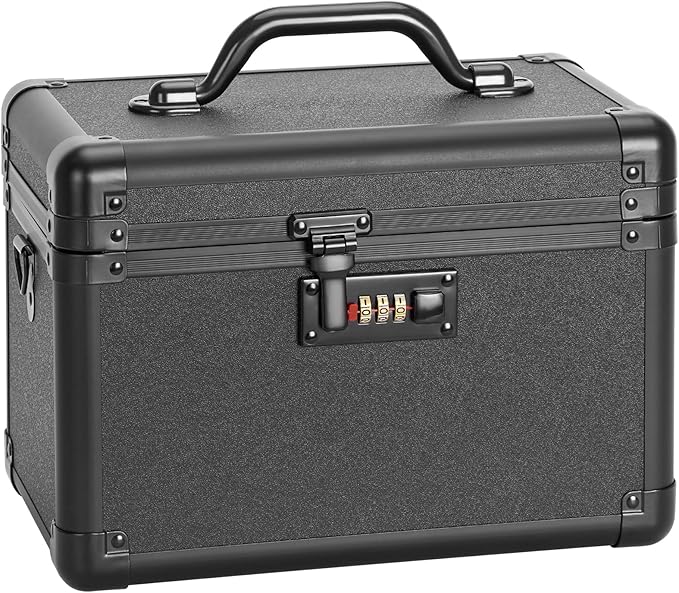 Combination Lock Box - 11.2x7.4x6.8 Inch Medium - Security Lock Boxes for Medicine, Locking Storage Box for Personal Items Passports and Documents, Lockable Lockbox for Office Business, Black