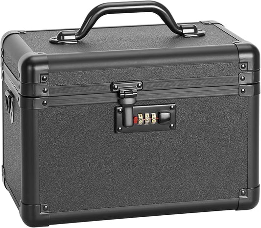 Combination Lock Box - 11.2x7.4x6.8 Inch Medium - Security Lock Boxes for Medicine, Locking Storage Box for Personal Items Passports and Documents, Lockable Lockbox for Office Business, Black