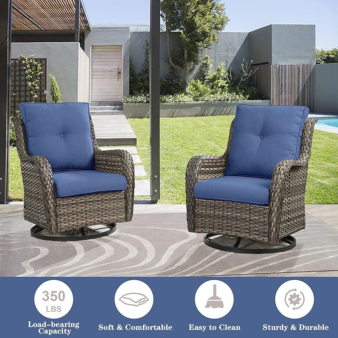4 Pieces Patio Furniture Sets, Wicker Patio Swivel Glider Chair with Ottomans, Outdoor Furniture Set for Outside Porch, Deck, Balcony, Garden