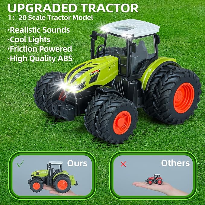 46Pcs Farm Toys, Tractor Toy w/Lights & Sound, Farm Animals Toys for 3 4 5 6 7 8+ Year Old Toddler Girls Boys Kid, Figures Farmer Vehicle Truck Fence Farm Playset Educational Learning Toys