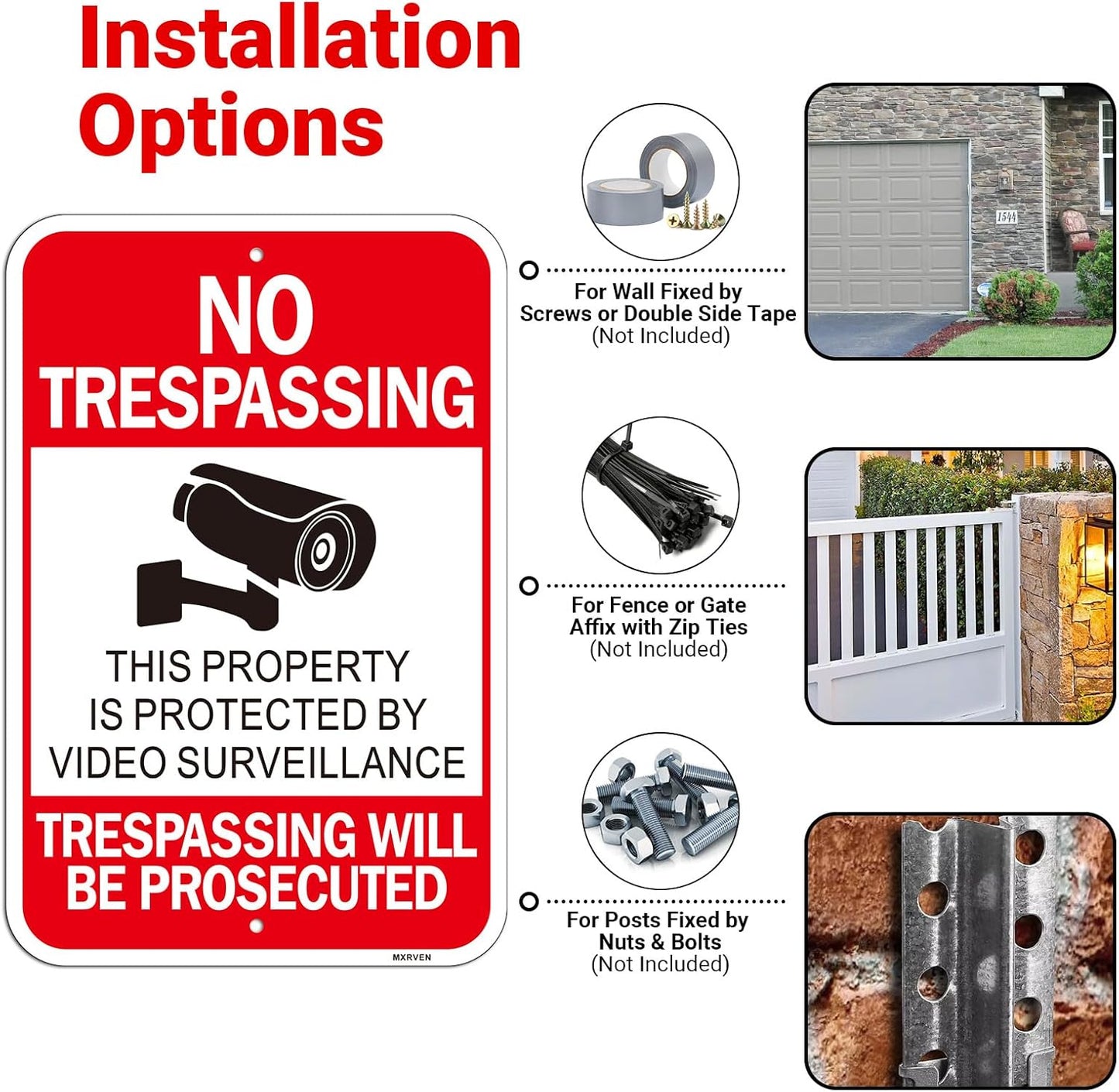 (4 Pack) Large No Trespassing Sign, Video Surveillance Signs, 18"x12" Reflective Aluminum Private Property Signs for House and Business, Violators Will Be Prosecuted, Weather Resistant, Weatherproof