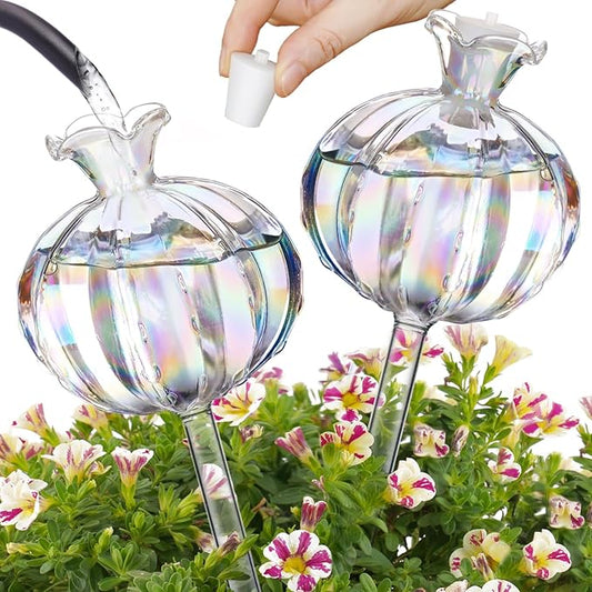 NiHome Iridescent Glass Cactus Plant Self-Watering Stakes (2 Large)