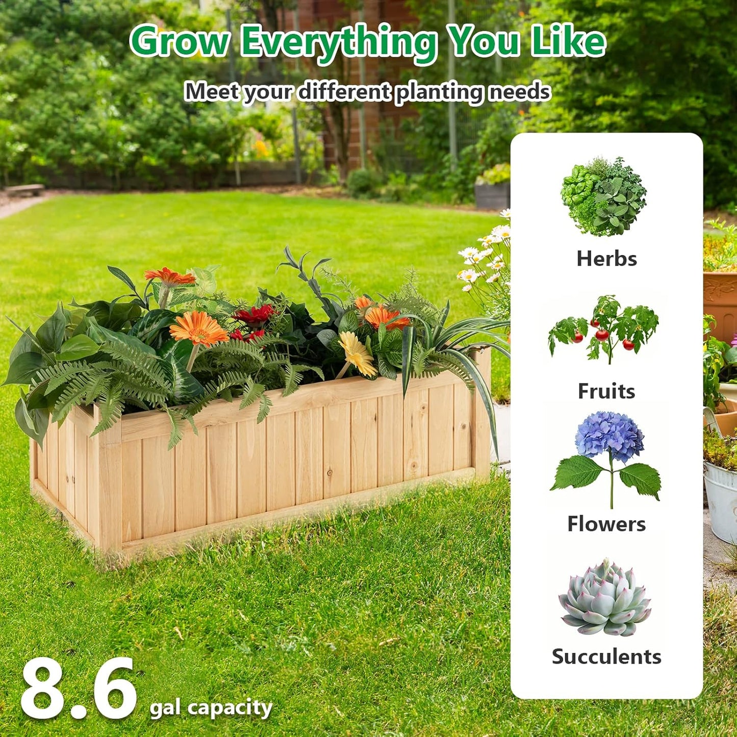 Giantex 27.5” Raised Garden Bed - Wooden Planter Box, Outdoor Folding Rectangle Planter w/Removable Bottom, Premium Drainage System for Herbs, Fruits, Flowers, Succulents, Simple Assembly