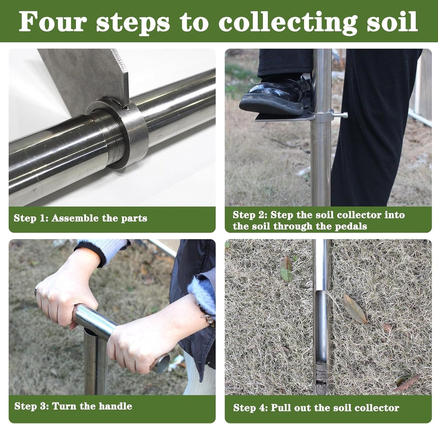 36 Inch Soil Sampler Probe, Stainless Steel Soil Sampling Tube Soil Core Sample Bags Soil Probe Tester, T-Handle Soil Test Kits Soil Probe with Foot Pedal for Plant Digger Garden Lawn Farm
