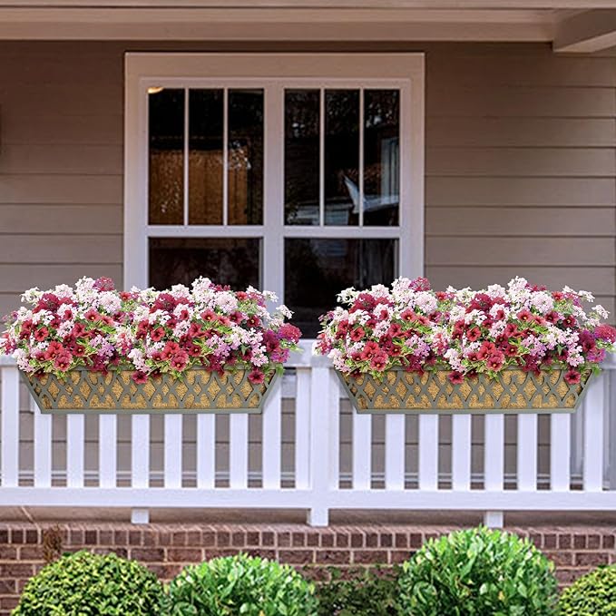 2 Pack 24 Inch Window Boxes Planters Railing Planter Box with Adjustable Brackets for Porch Fence Patio Balcony Hanging Flower Baskets with Coco Liners for Outdoor Garden Decor - Grey