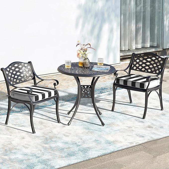 LVTXIII Patio Chair Cushions 22"x22"x3", Water-Repellent Outdoor Seat Cushions for Patio Furniture, Square Chair Pads with Ties for Home Garden Decoration, Set of 2, Cabana Black