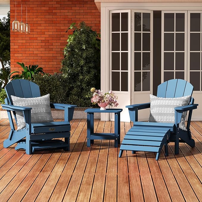 SERWALL Folding Adirondack Chair Footrest Set of 2, Adirondack Ottomans Without Assembly, Blue