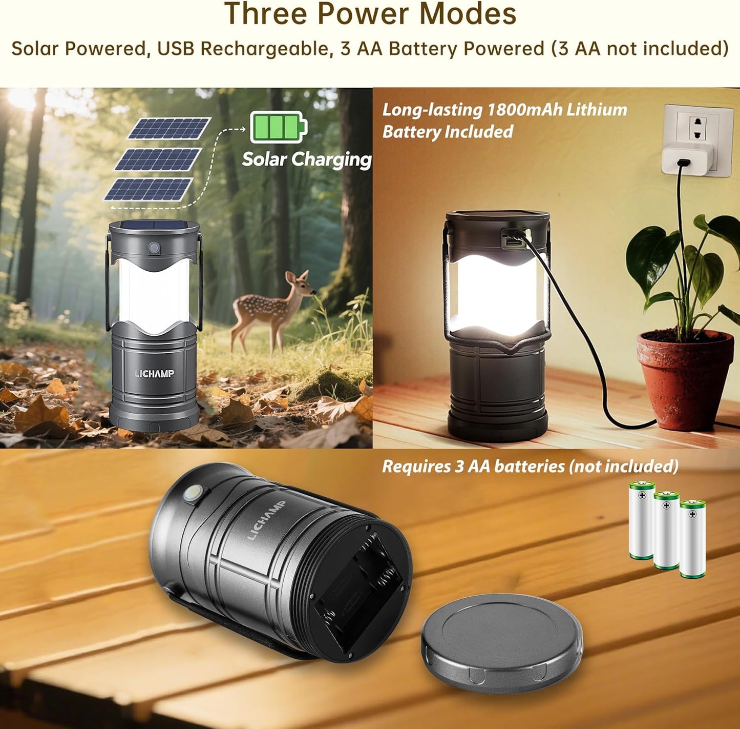 Lichamp 4-Pack Solar Camping Lantern, USB Rechargeable LED Lanterns Battery Powered Pop Up Flashlight Lamps with Three Modes Power for Power Outages Hurricane Supplies Emergency Indoor & Outdoor