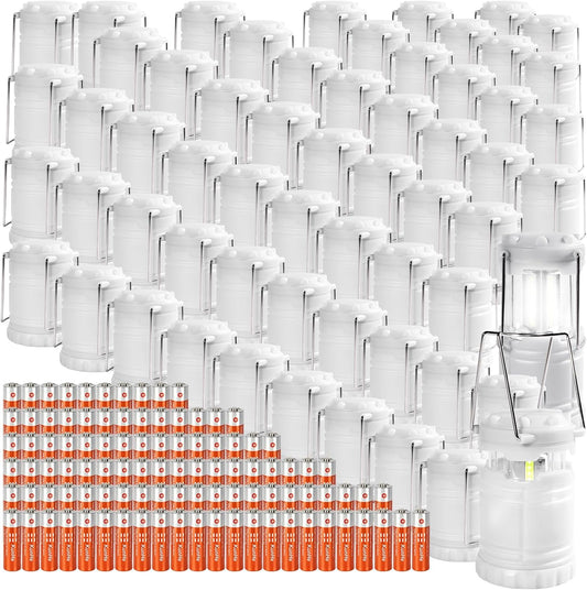 KUNHE LED 60 Pack Glow-in-The-Dark Camping Lanterns Battery Powered (Includes 180 AA Alkaline Batteries) 350 Lumens IPX4 Water Resistant Lanterns for Power Outages Emergency Hurricane Storms