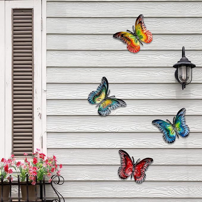 Metal Butterfly Wall Decor-6.5" Outdoor Fence Wall Art Decor Suitable for Garden Patio Balcony