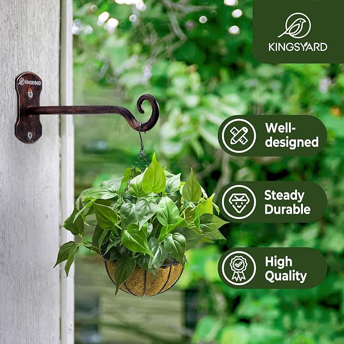 Kingsyard 4 Pack Wall Plant Hanger - Heavy Duty Metal Hanging Bracket Hooks for Hanging Plant Bird Feeders Lanterns Wind Chimes Indoor/Outdoor. Antique Copper