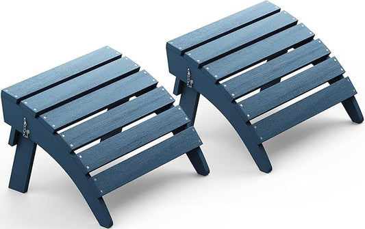 SERWALL Folding Adirondack Chair Footrest Set of 2, Adirondack Ottomans Without Assembly, Blue