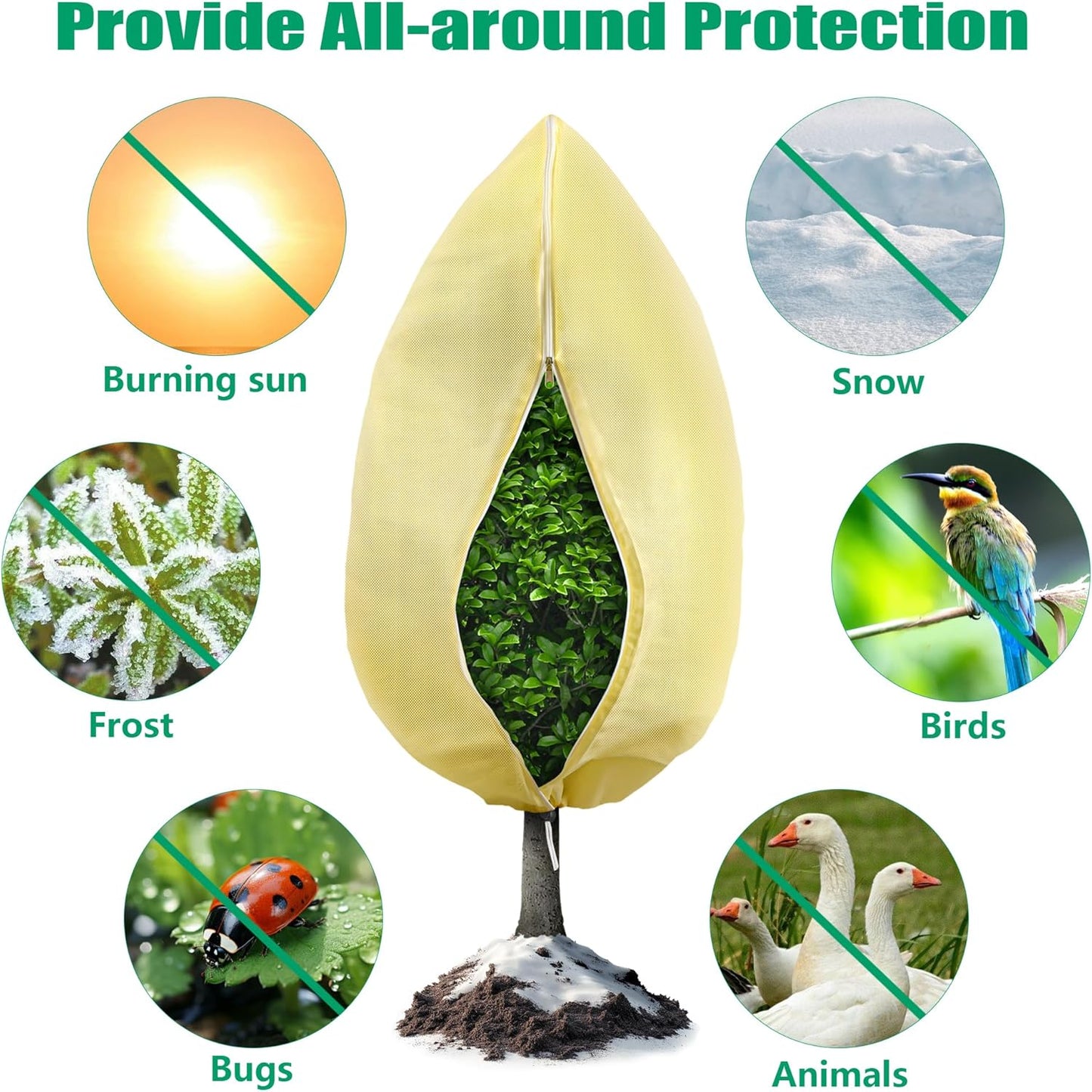 Plant Covers Freeze Protection, 1 Pack 78''× 95'' Beige Frost Cloths Blankets with Zipper Drawstring Shrub Tree Covers for Winter Outdoor Plants Freeze Protection